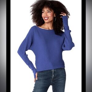 Bobi Black royal blue off shoulder directional rib sweater size small